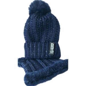 Hat & Neck Warmer Set  Pom Pom Knit Hat & Neck Warmer Navy Blue NWT
